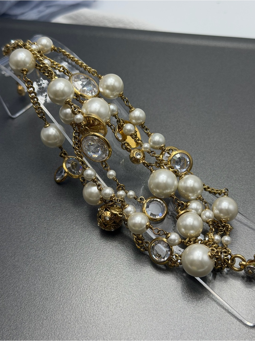Henri Bendel  Pearl & Crystal Charm Bracelet -